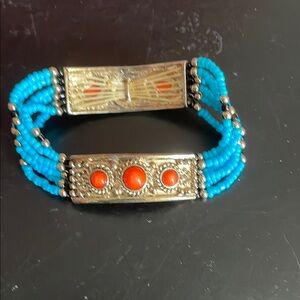 Turquoise and Orange Beaded Bracelet